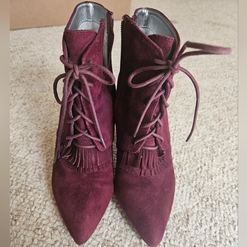 Tahari Wine Lace-Up Suede Boots